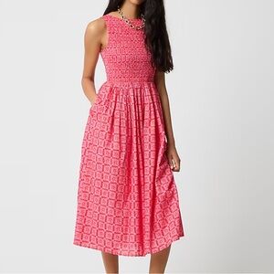 J.Crew Vibrant Red smocked boatneck maxi dress